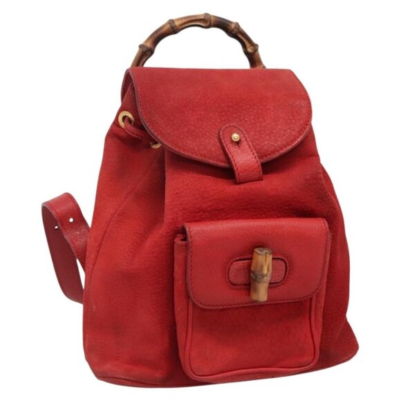 GUCCI Bamboo Backpack Suede Leather Red Gold main image 13